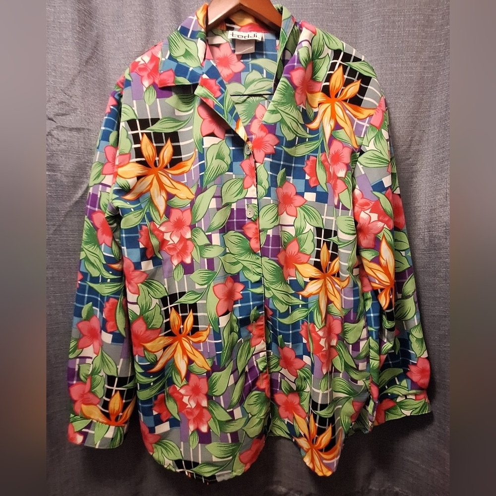 Teddi Vintage Floral Multicolor Blouse Shirt Women's Large